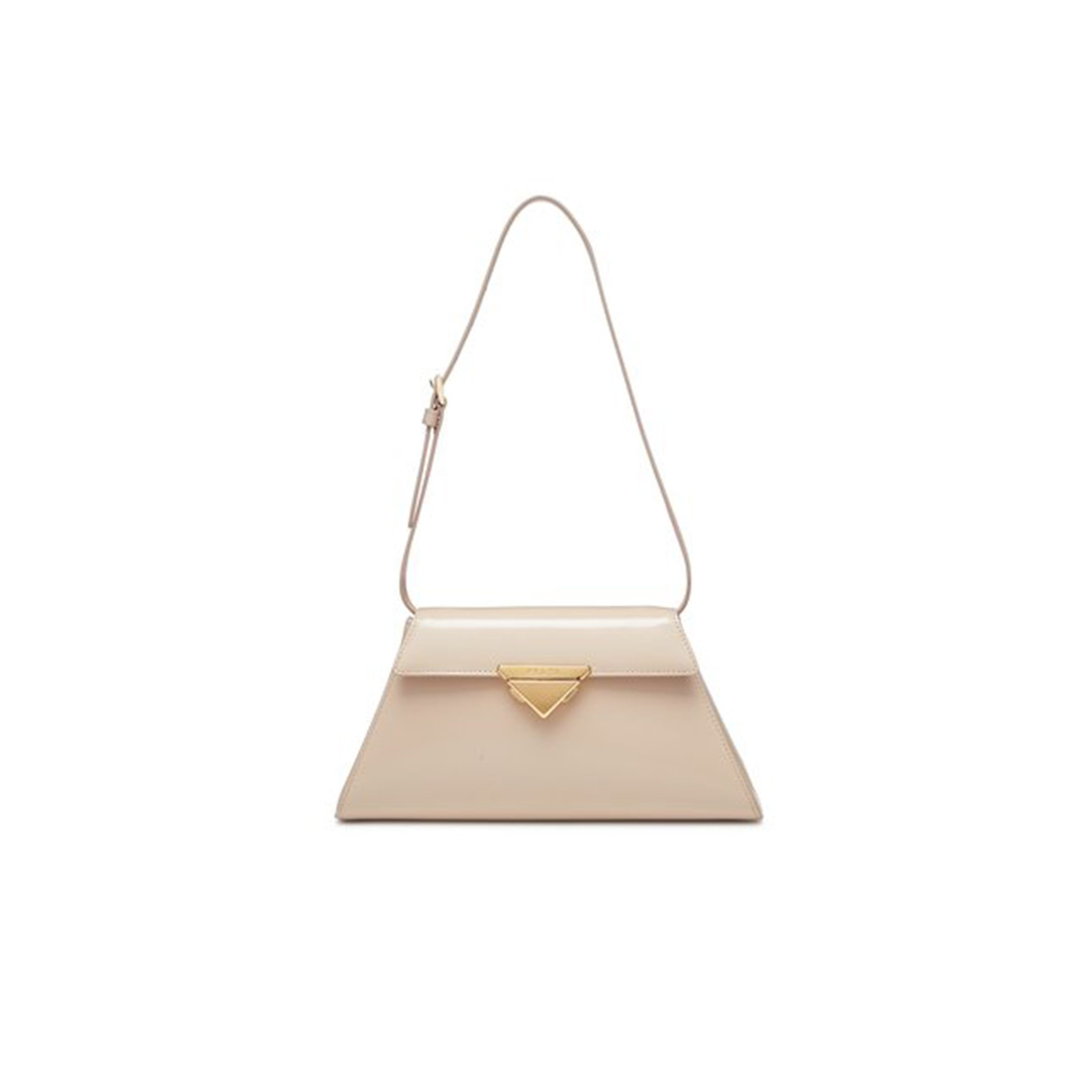 Pra*a fold-over top leather shoulder bag in cream 1bd343 (28.5*14*7cm)